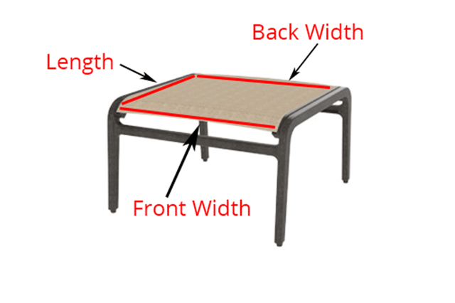 READ THIS Before You Buy Replacement Slings For Your Patio Furniture diagram showing where to measure ottoman stool to buy replacement sling - READ THIS Before You Buy Replacement Slings For Your Patio Furniture